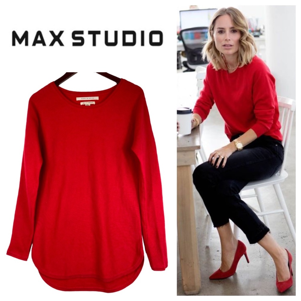 Max Studio Medium 8 10 Sweater Pullover 100% CASHMERE Red Career Casual SOFT!